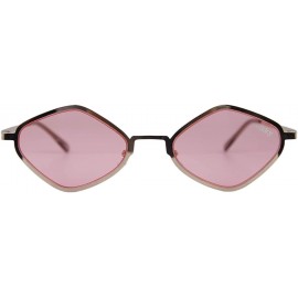 Oval Retro Hippie Diamond Shape Fashion Trending Metal Frame Tinted Flat Lens Sunglasses - Pink - CX18ILSQS7D $10.99