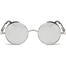 Round Retro Steampunk Fashion Round Metal Circle Frame Sunglasses - Silver-silver - CM1804NMOW8 $10.35