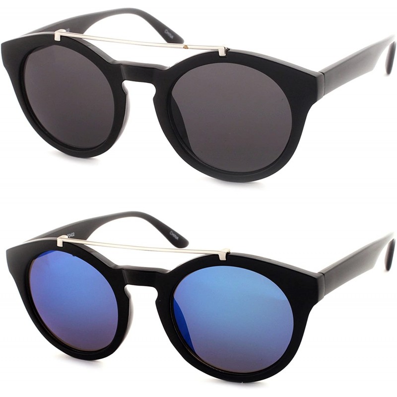 Round Round Sunglasses With Metal Bridge P2402 - 2 Pcs Black-smoke & Black-bluemirror - CP12JSUTRI5 $32.63