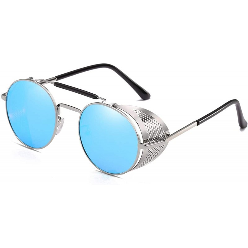 Goggle Steampunk Sunglasses Vintage sideshield glasses - Blue - CL18SHH79ZX $13.72