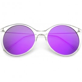 Cat Eye Transparent Frame Thin Metal Arms Mirrored Round Flat Lens Cat Eye Sunglasses 56mm - Clear / Purple Mirror - C1182H0K...