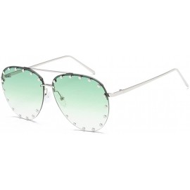 Oval Male and female half frame fashion sunglasses retro rivet sunglasses - Green - CR18EX6XL8S $13.58