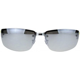 Rimless Mens 90s Rimless Narrow Rectangular Luxury Designer Style Classy Sunglasses - Silver White Silver Mirror - CA18QY9SSK...