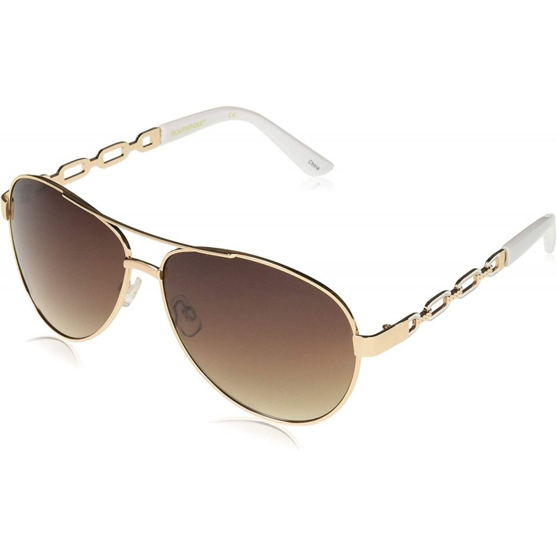 Shield Women's 1025SP Classic Aviator Sunglasses with Chain Temple Detail & 100% UV Protection - 60 mm - Gold/White - CR18NTZ...