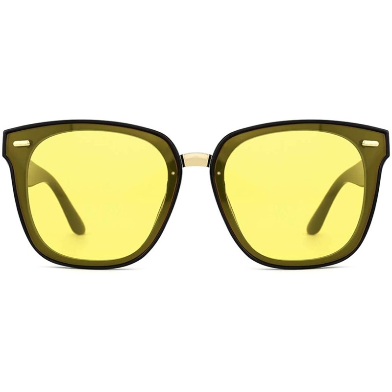 Oversized Classic Square Sunglasses for Women Tinted Lenses UV400 Fashion - Yellow - CU18RS4D88M $15.06