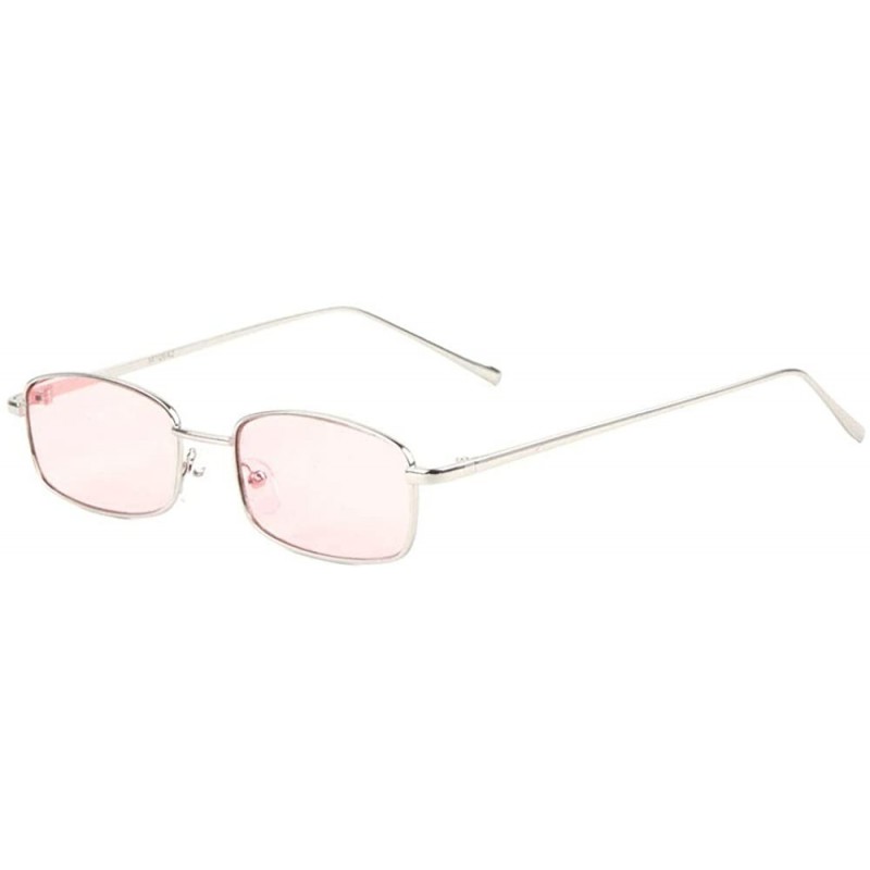 Rectangular Thin Frame Rounded Rectangular Color Lens Sunglasses - Pink - CO198D9AZ3W $12.37