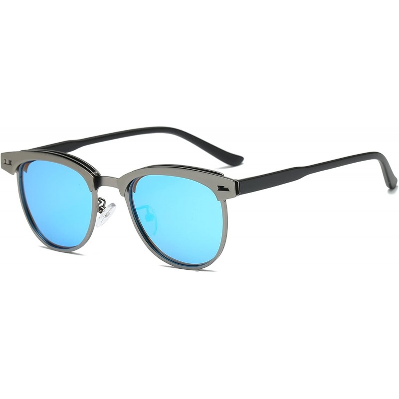 Semi-rimless Semi Rimless Retro Polarized Sunglasses Women Men Brand Sun Glasses - Silver Frame/Blue Lens - CN18GLS46WA $11.72