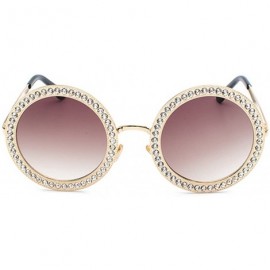 Oval Women Round Rhinestone Sunglasses Metal Frame Polycarbonate lens - Gold Brownc1 - CM18EO4U46U $9.80