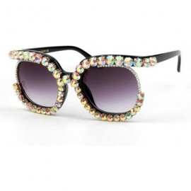 Square Fashion Big Frame Sunglasses Personality Tide Colorful Rhinestone Sunshade mirror - Multicoloured - C018WQEYRQT $18.06