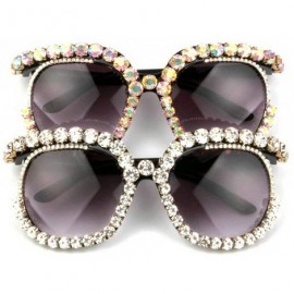 Square Fashion Big Frame Sunglasses Personality Tide Colorful Rhinestone Sunshade mirror - Multicoloured - C018WQEYRQT $18.06