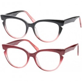 Round Womens Hit Color Grid Pattern Cat Eye Reading Glass Eyeglass Frame - 2 Pairs / Black + Red - CC18IHUXUZI $19.98