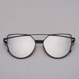 Oversized Cat Eye Sunglasses Women Vintage Metal Reflective Glasses Mirror Retro - Black-t - CK198ZODLHH $24.88