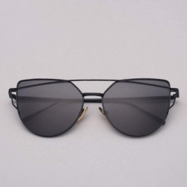 Oversized Cat Eye Sunglasses Women Vintage Metal Reflective Glasses Mirror Retro - Black-t - CK198ZODLHH $24.88