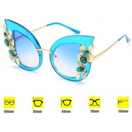 Goggle Woman Cat eye Sunglasses Stylish oversized frame Eyewear with Rhinestones - C4 - CJ189L9CNCD $12.35