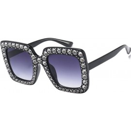 Square Rhinestone Women Square Sunglasses Oversized Vacation Beach Eyewear UV400 Protection - Gray - C618E2I9LYT $14.18