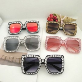 Square Rhinestone Women Square Sunglasses Oversized Vacation Beach Eyewear UV400 Protection - Gray - C618E2I9LYT $14.18