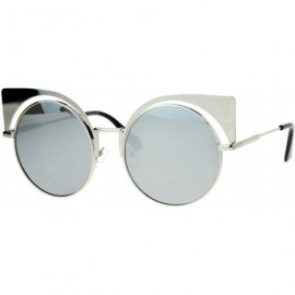 Round Womens Round Cateye Sunglasses Oversized Metal Wing Top Frame Mirror Lens - Silver (Silver Mirror) - CH187929XX6 $7.94