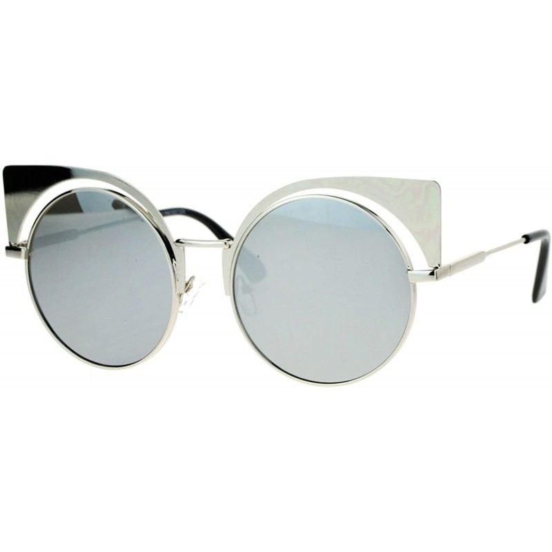 Round Womens Round Cateye Sunglasses Oversized Metal Wing Top Frame Mirror Lens - Silver (Silver Mirror) - CH187929XX6 $7.94