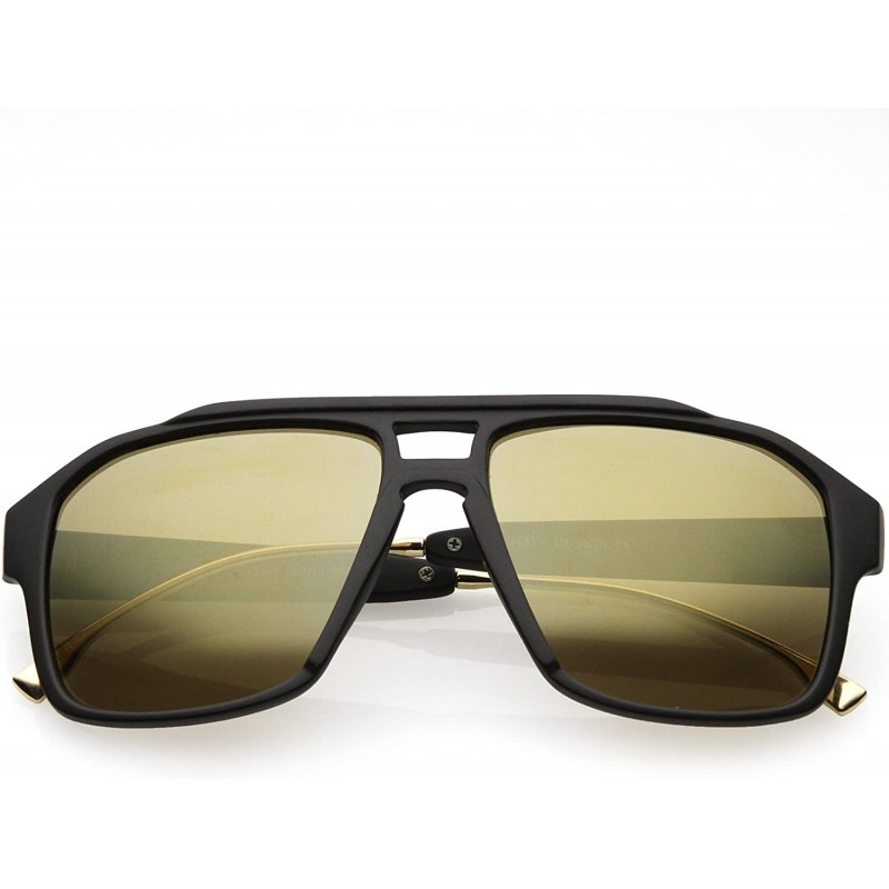 Square Sporty Flat Top Keyhole Nose Bridge Square Mirrored Aviator Sunglasses 55mm - Matte Black / Gold Mirror - CM187RKMCZS ...