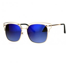 Rectangular Womens Oceanic Color Lens Wire Half Metal Rim Retro Fashion Sunglasses - Blue Mirror - CN183LWCTC5 $11.86