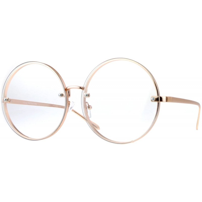 Oversized Super Oversized Round Circle Clear Lens Glasses Unique Rims Behind Lens - Gold - CA1875OIXHD $9.90