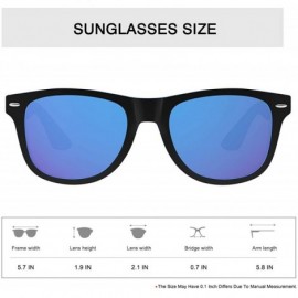 Rectangular Mirrored Polarized Sunglasses Reflective Sun Glasses for Men Women with UV Protection - Black Frame Blue Lens - C...