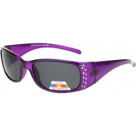 Rectangular TAC Polarized Lens Sunglasses Womens Rhinestones Wrap Rectangular UV 400 - Purple (Black) - C4196747W8X $12.79