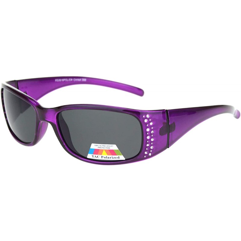 Rectangular TAC Polarized Lens Sunglasses Womens Rhinestones Wrap Rectangular UV 400 - Purple (Black) - C4196747W8X $12.79