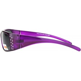 Rectangular TAC Polarized Lens Sunglasses Womens Rhinestones Wrap Rectangular UV 400 - Purple (Black) - C4196747W8X $12.79