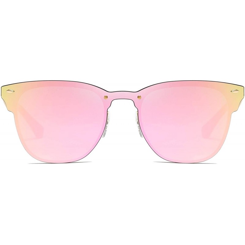 Oversized Rimless Mirrored Sunglasses Women Men One Piece Horned Rimmed Glasses - Gold Frame / Mirror Pink Lens - C4187MT69MN...