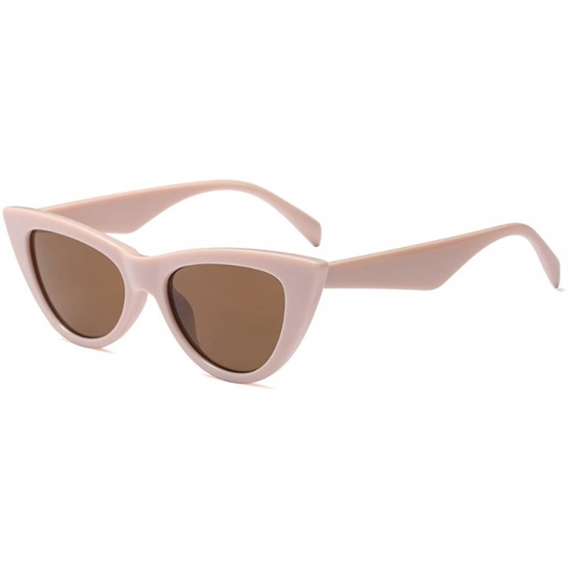 Oval Women Small sunglasse Retro Vintage Cat Eye Eyewear Goggles Resin Frame - Khaki - C218DWCRTAL $7.31