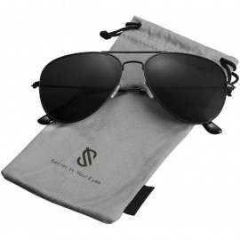 Round Classic Aviator Polarized Sunglasses Mirrored UV400 Lens SJ1054 - C1 Black Frame/Grey Lens - C917YDHKYA8 $15.90