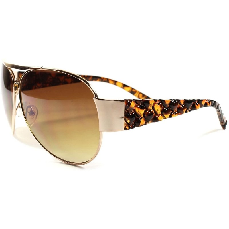 Oversized Designer Stylish Heart Shapes Temple Womens Classic Sunglasses - Brown / Gold - CH18ECE3CSX $12.24