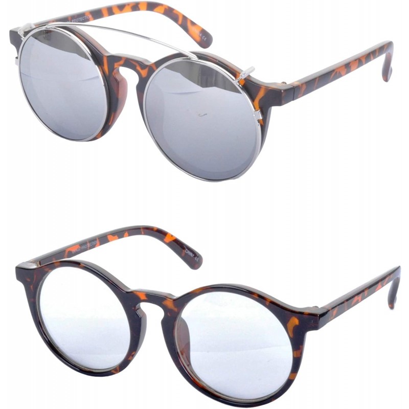 Round MAXWELL Removable Lens Round Sunglasses - Tortoiseshell Frame/Silver Lens - C3199QD80WT $17.92