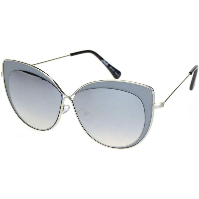 Oversized Womens Metal Rim Luxury Chic Oversize Cat Eye Sunglasses - Silver Grey Mirror - CB18N8TU6OH $12.26