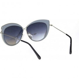 Oversized Womens Metal Rim Luxury Chic Oversize Cat Eye Sunglasses - Silver Grey Mirror - CB18N8TU6OH $12.26