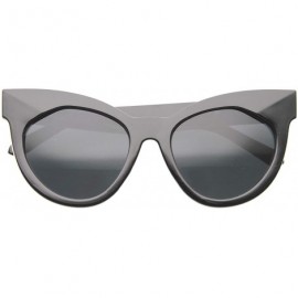 Oversized Womens Mod Fashion Oversized Flat Lens Bold Chunky Cat Eye Sunglasses 64mm - Shiny Black-silver / Smoke - CP128PMCJ...