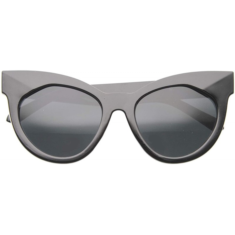 Oversized Womens Mod Fashion Oversized Flat Lens Bold Chunky Cat Eye Sunglasses 64mm - Shiny Black-silver / Smoke - CP128PMCJ...