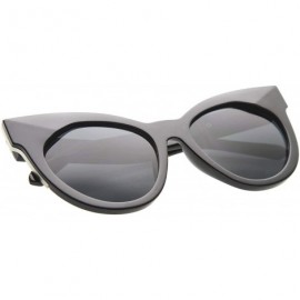 Oversized Womens Mod Fashion Oversized Flat Lens Bold Chunky Cat Eye Sunglasses 64mm - Shiny Black-silver / Smoke - CP128PMCJ...