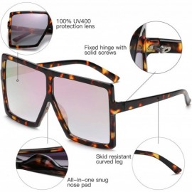 Oversized Square Oversized Sunglasses for Women Men Flat Top Fashion Shades - Leopard Frame- Pink Mirror - CM18ST3HMNC $8.04