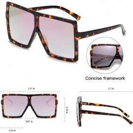 Oversized Square Oversized Sunglasses for Women Men Flat Top Fashion Shades - Leopard Frame- Pink Mirror - CM18ST3HMNC $8.04