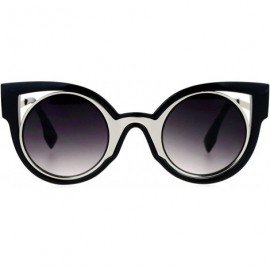 Round Womens Fashion Sunglasses Round Cateye Double Frame Zig Zag Design - Black Silver - C5188KM7IS6 $12.91