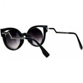 Round Womens Fashion Sunglasses Round Cateye Double Frame Zig Zag Design - Black Silver - C5188KM7IS6 $12.91