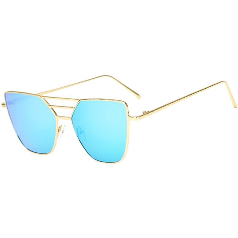 Semi-rimless Polarized Sunglasses for Women Men Oversized Metal Frame UV400 Flat Lens Cat Eye Fashion Eyewear - Blue -2 - CD1...