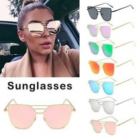 Semi-rimless Polarized Sunglasses for Women Men Oversized Metal Frame UV400 Flat Lens Cat Eye Fashion Eyewear - Blue -2 - CD1...