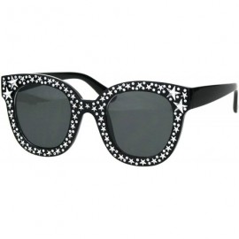 Rectangular Womens Engraving Star Bling Horned Rim Plastic Fashion Sunglasses - All Black - CD18HD04HTL $12.03