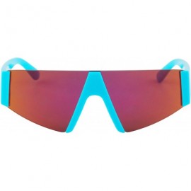 Shield Semi Rimless Neon Mirrored Shield Style Retro Fashion Flat Top Women and Men Sunglasses - C318XL05TWS $17.35