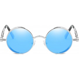 Round Vintage Steampunk Retro Metal Round Circle Frame Sunglasses - C5 blue Lens/Silver Frame - C41833OIZXS $14.95