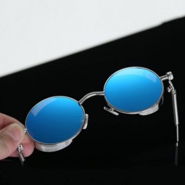 Round Vintage Steampunk Retro Metal Round Circle Frame Sunglasses - C5 blue Lens/Silver Frame - C41833OIZXS $14.95