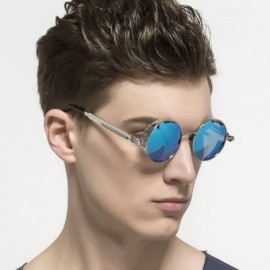 Round Vintage Steampunk Retro Metal Round Circle Frame Sunglasses - C5 blue Lens/Silver Frame - C41833OIZXS $14.95